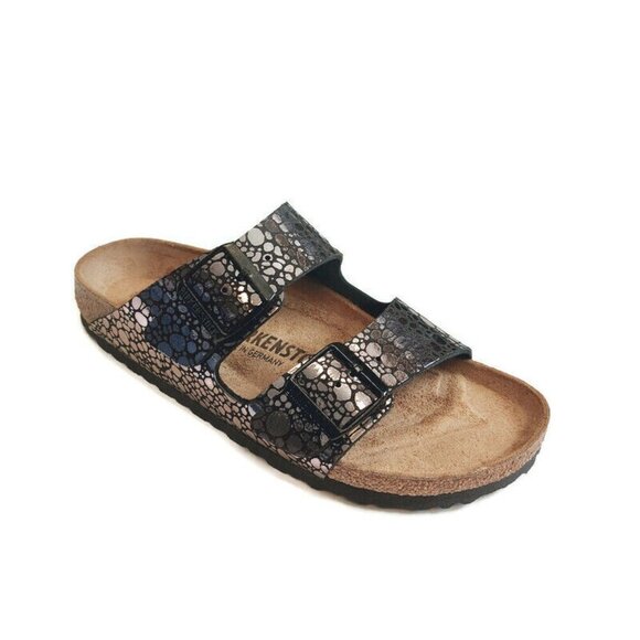 Birkenstock Arizona Sandals Womens Size 8 - 8.5 EU39 Black Metallic Stone Narrow - Picture 1 of 9
